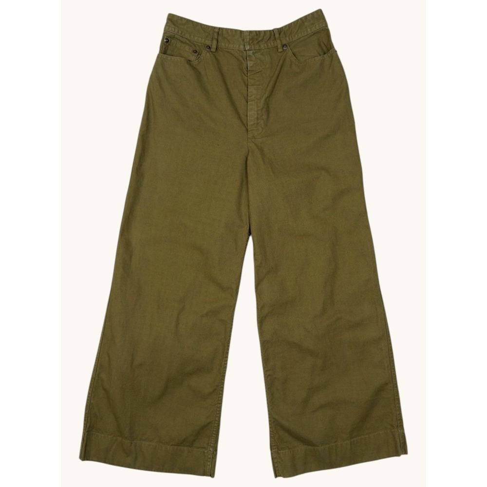 J.Crew Olive Green Wide Leg High Rise Cotton Trousers Pants Womens Size 4